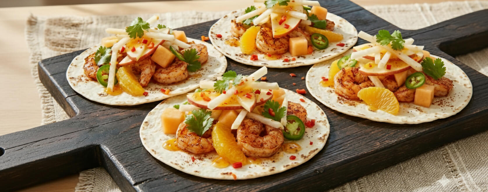 Spicy Fruit Salad and Shrimp Tacos