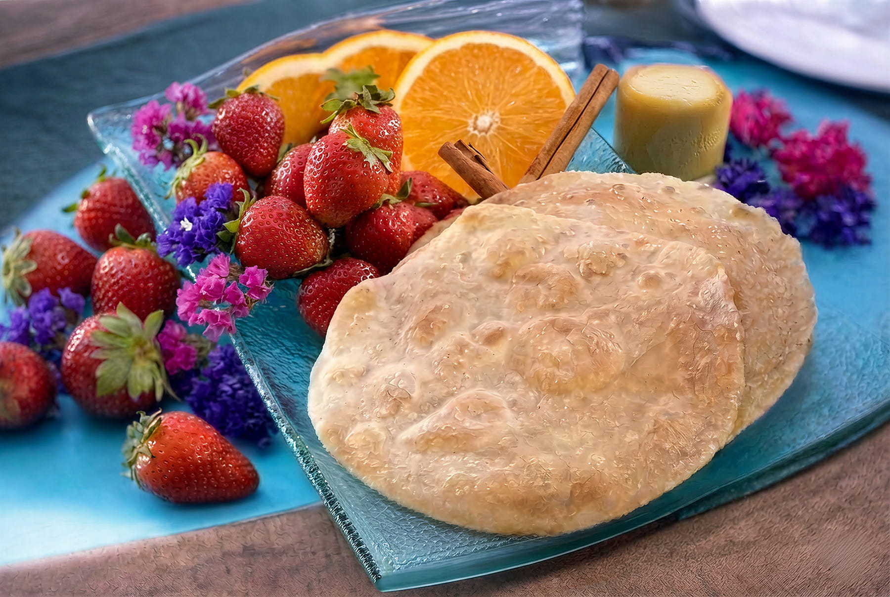 Strawberries with Cream served with Buñuelos