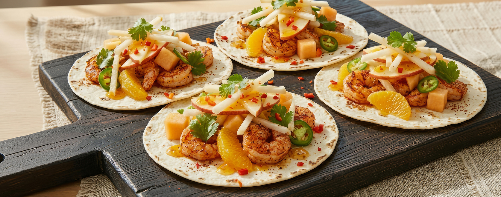 Spicy Fruit Salad and Shrimp Tacos